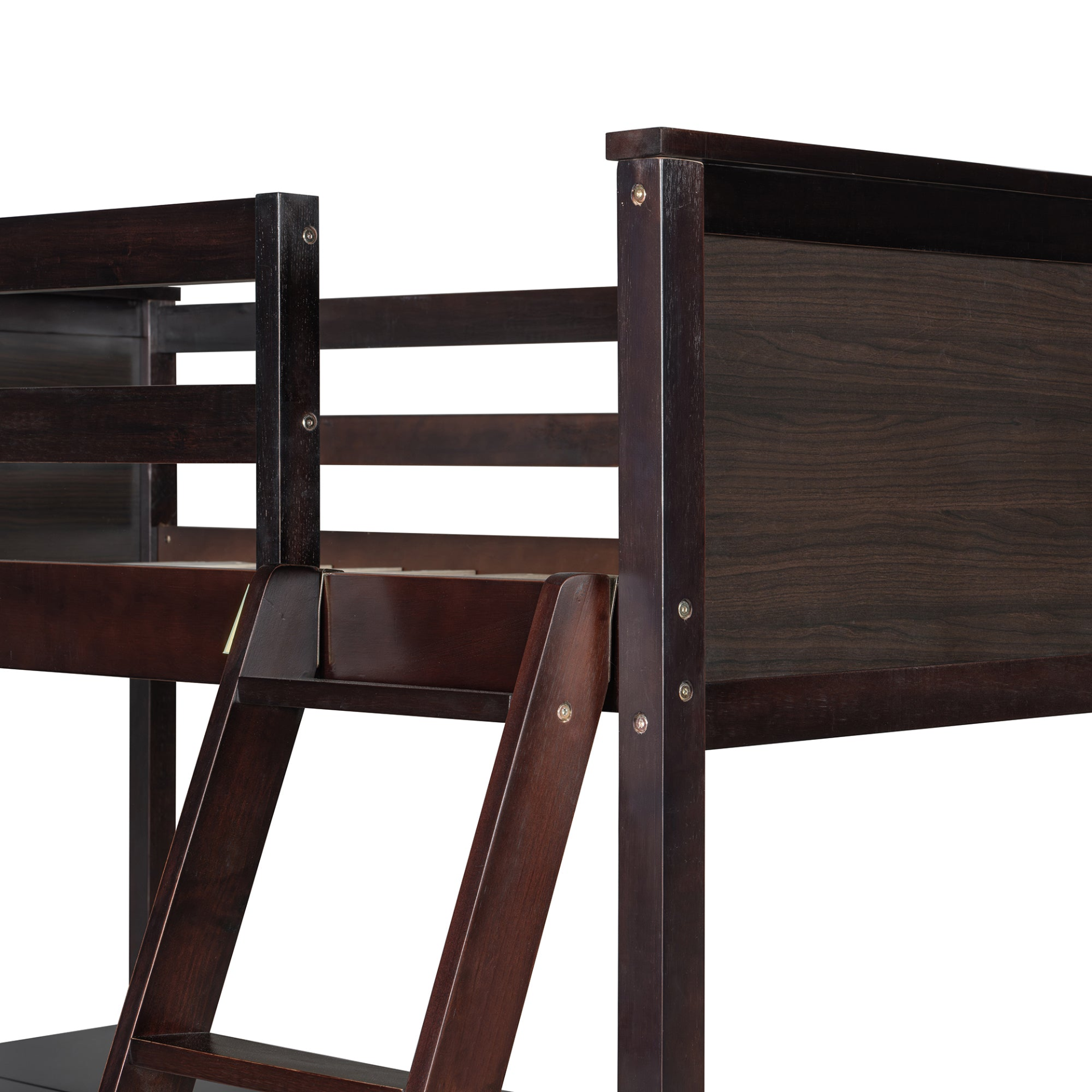 Twin size solid wood loft bed with built-in desk and shelves, ideal for bedroom or study space by Start2Finish