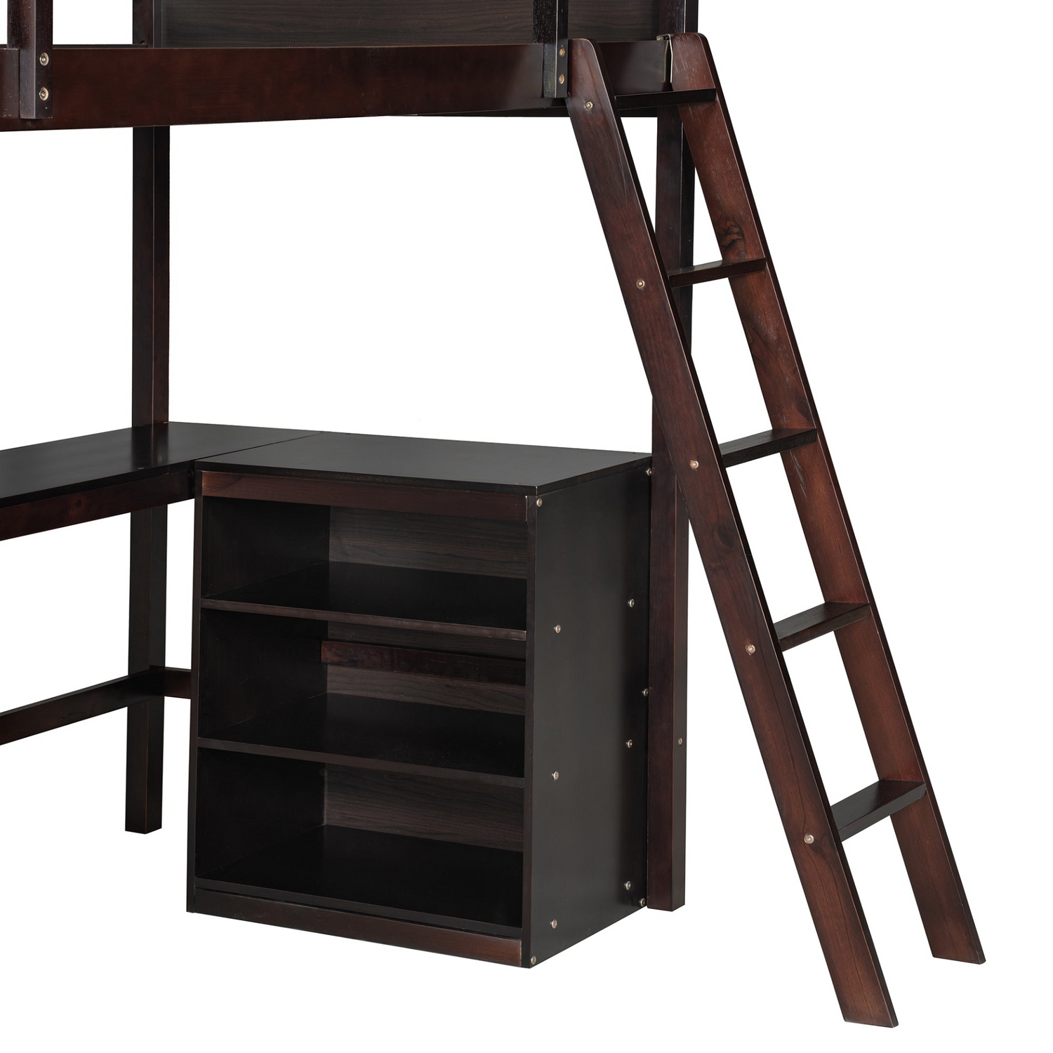 Twin size solid wood loft bed with built-in desk and shelves, ideal for bedroom or study space by Start2Finish
