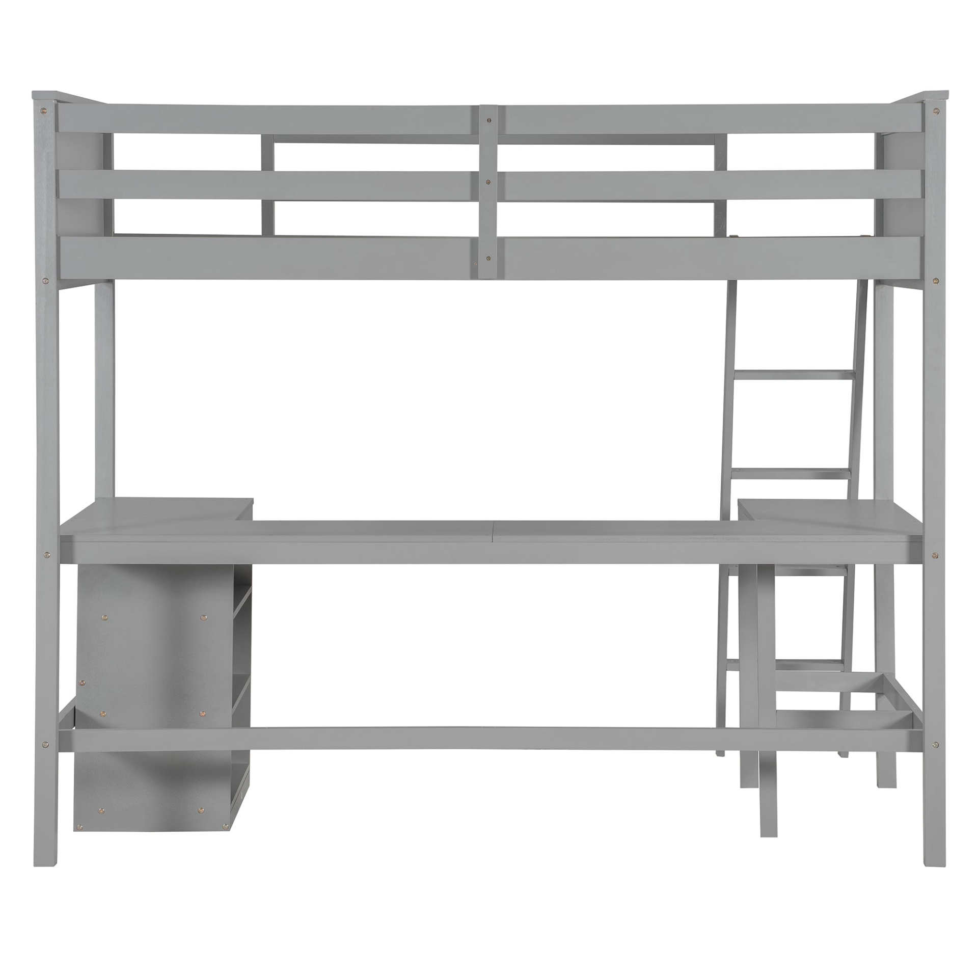 Twin size solid wood loft bed with built-in desk and shelves, ideal for bedroom or study space by Start2Finish