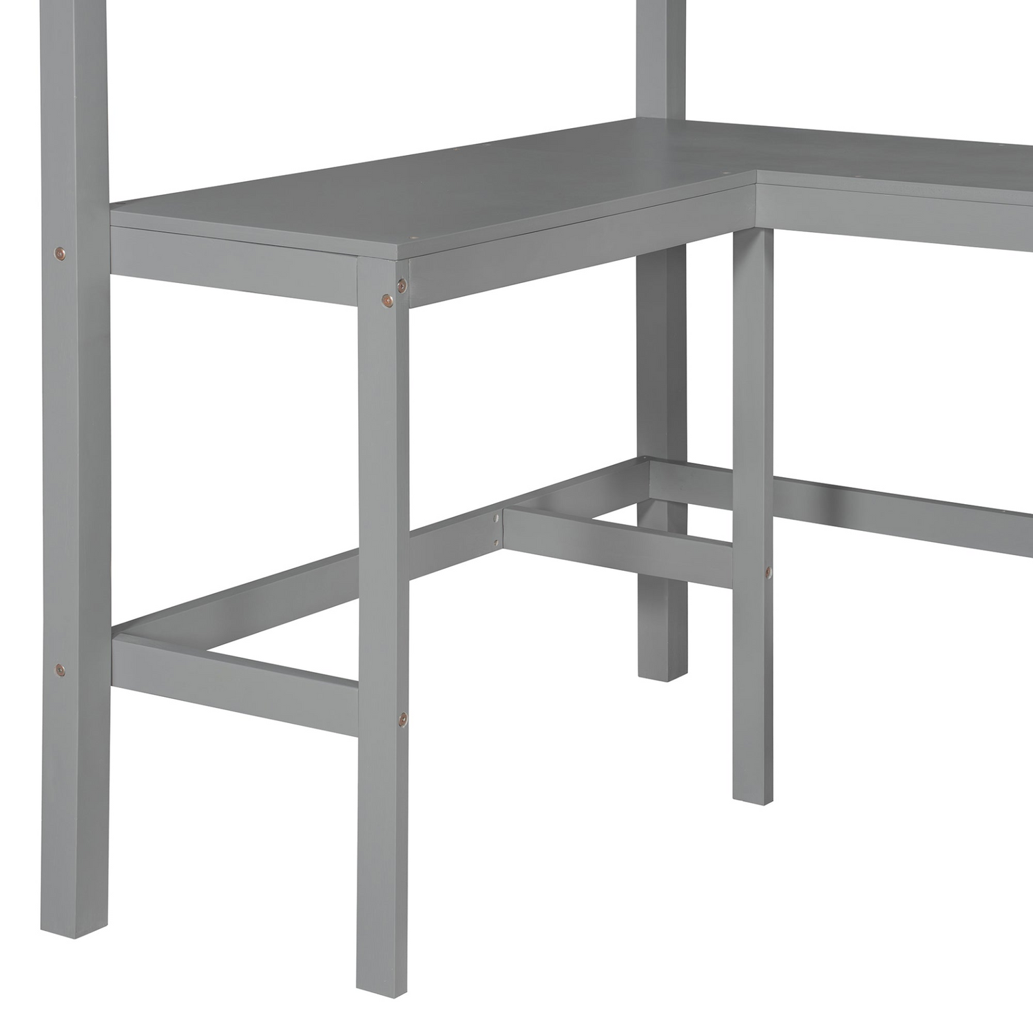 Twin size solid wood loft bed with built-in desk and shelves, ideal for bedroom or study space by Start2Finish