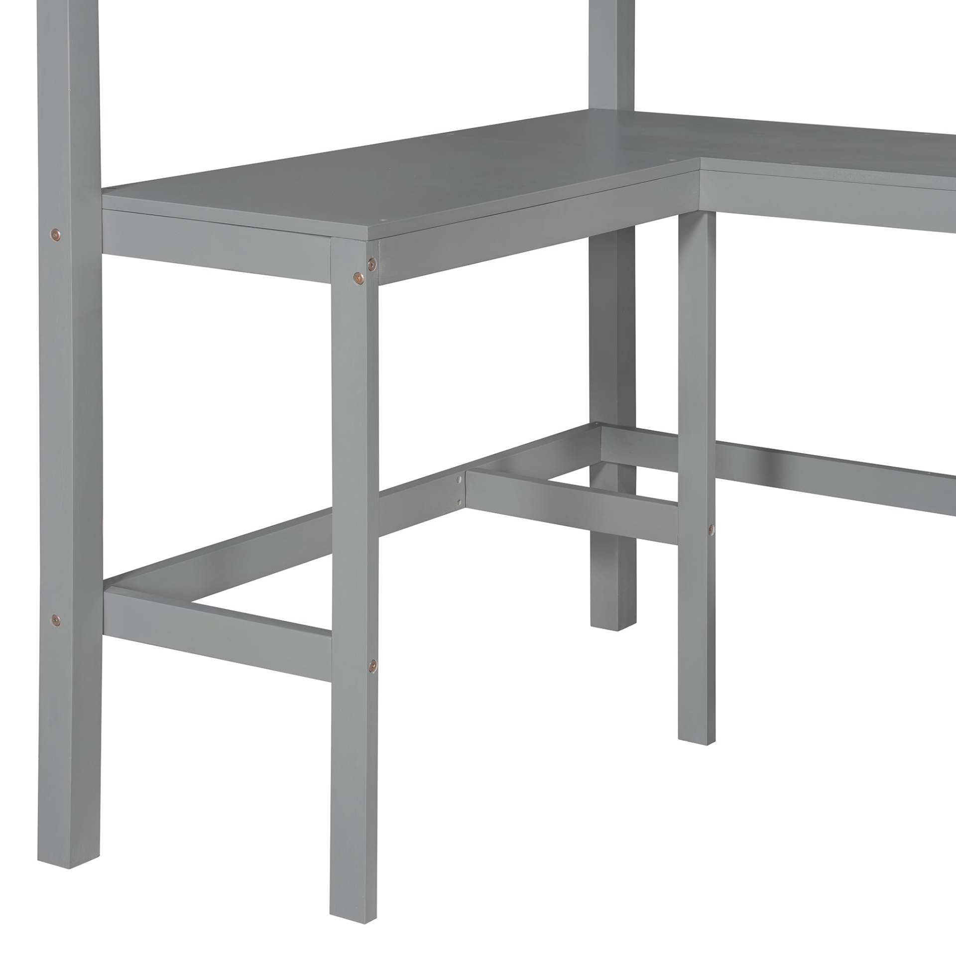 Twin size solid wood loft bed with built-in desk and shelves, ideal for bedroom or study space by Start2Finish