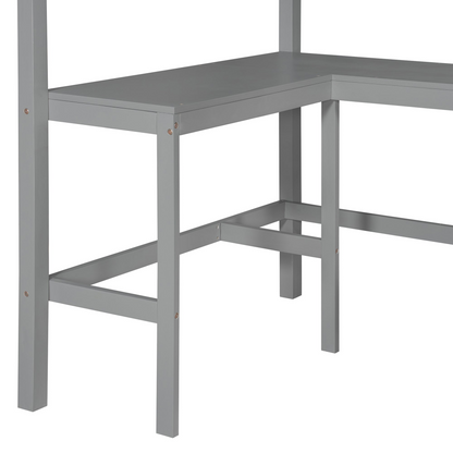 Twin size solid wood loft bed with built-in desk and shelves, ideal for bedroom or study space by Start2Finish