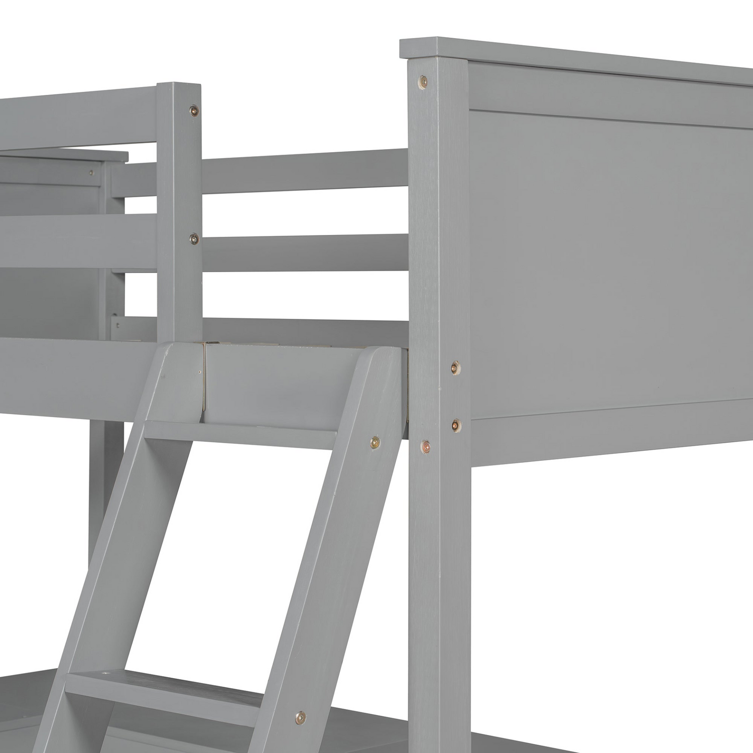 Twin size loft bed by Start2Finish with solid wood frame, integrated shelves and built-in desk for bedroom or study space.