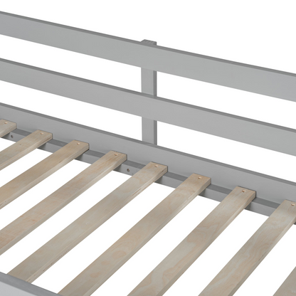 Twin size solid wood loft bed with shelves and built-in desk by Start2Finish, ideal for bedroom or study space.