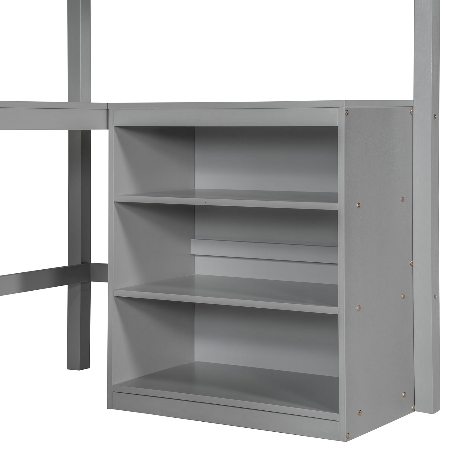 Twin size solid wood loft bed with built-in desk and shelves, ideal for bedroom or study space by Start2Finish