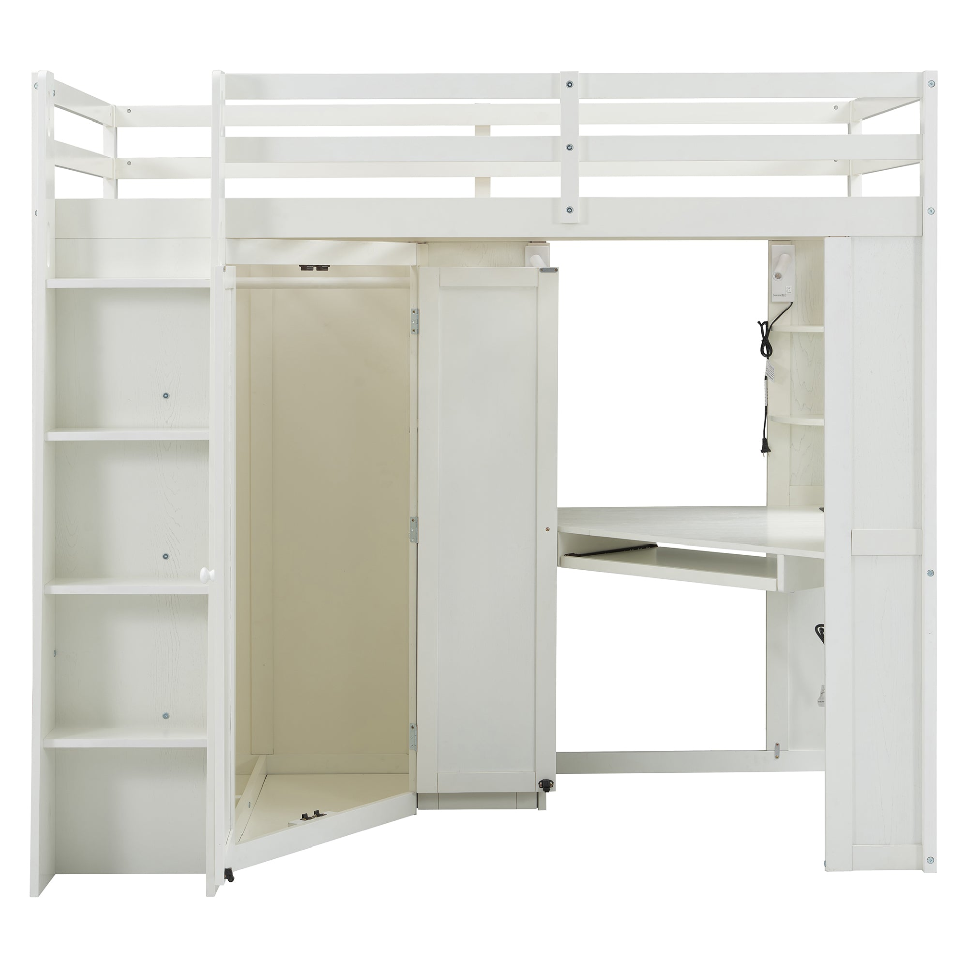 Twin size wooden loft bed with built-in desk and wardrobe storage, ideal for bedroom or study space by Start2Finish