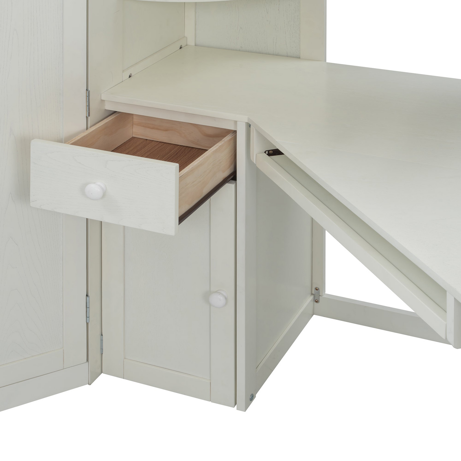 Twin size wooden loft bed by Start2Finish with built-in desk and wardrobe storage for bedroom or study space.