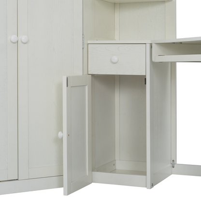 Twin size wooden loft bed with built-in desk and wardrobe storage, ideal for bedroom or study space by Start2Finish