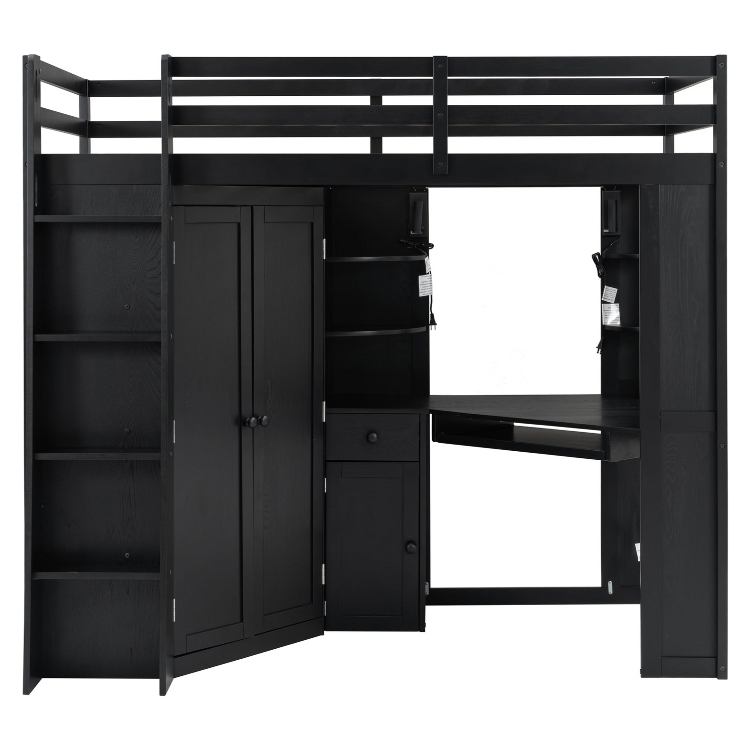 Twin size wooden loft bed with built-in desk and wardrobe storage, ideal for bedroom or study space by Start2Finish