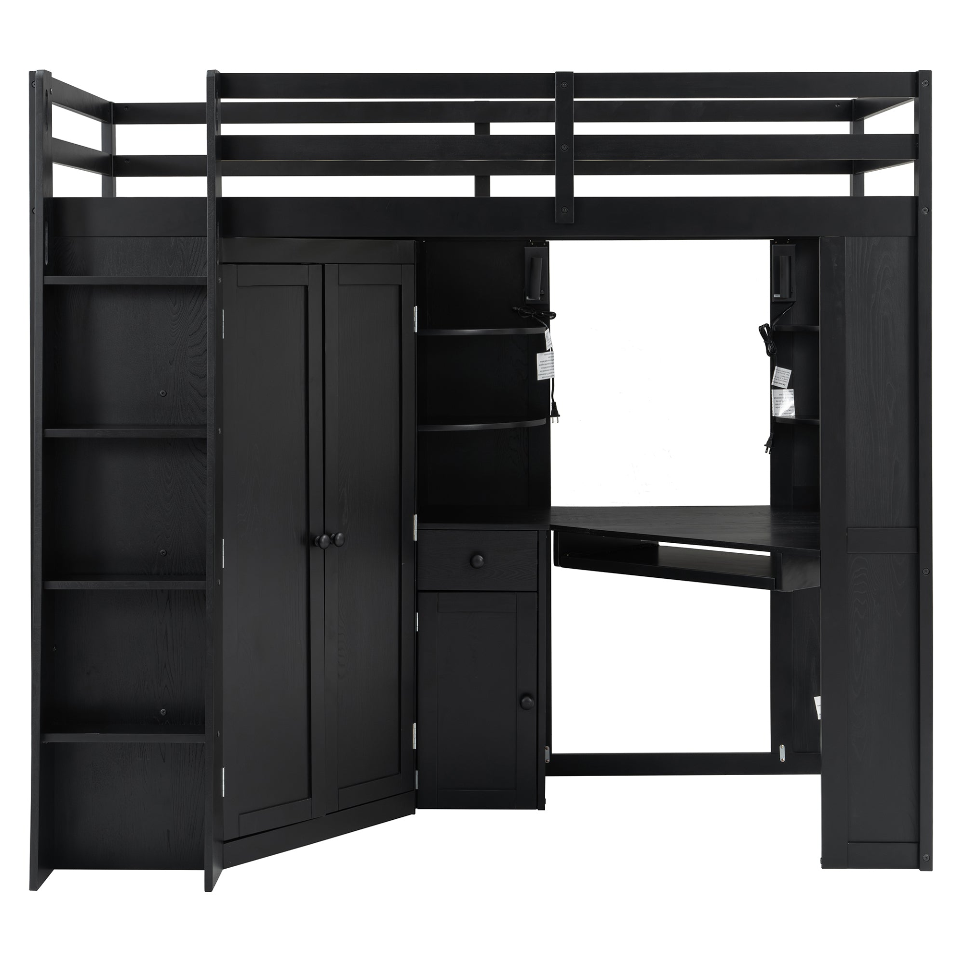 Twin size wooden loft bed with built-in desk and wardrobe storage, ideal for bedroom or study space by Start2Finish