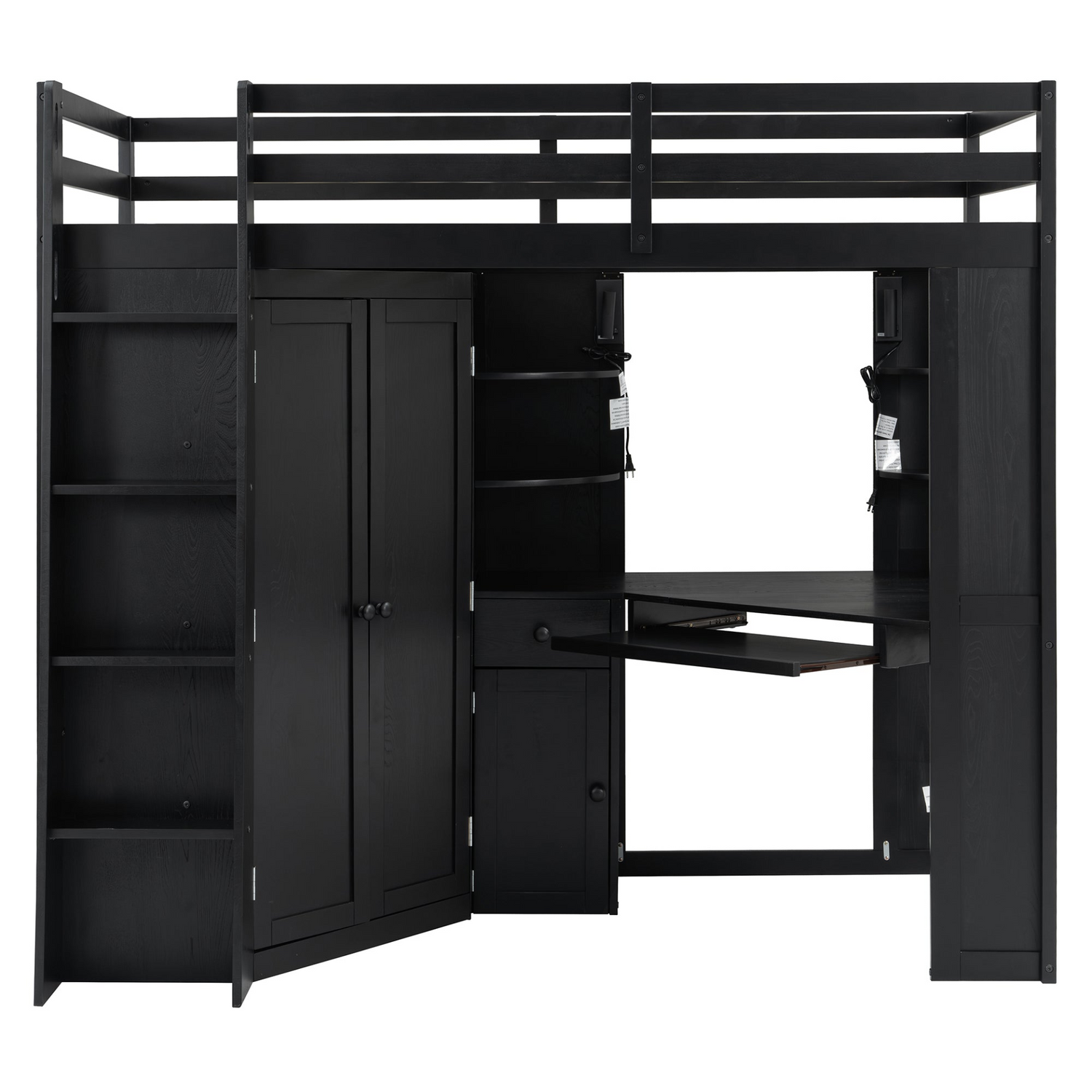 Twin size loft bed by Start2Finish with wood finish, built-in desk, and wardrobe storage for bedroom or study space.