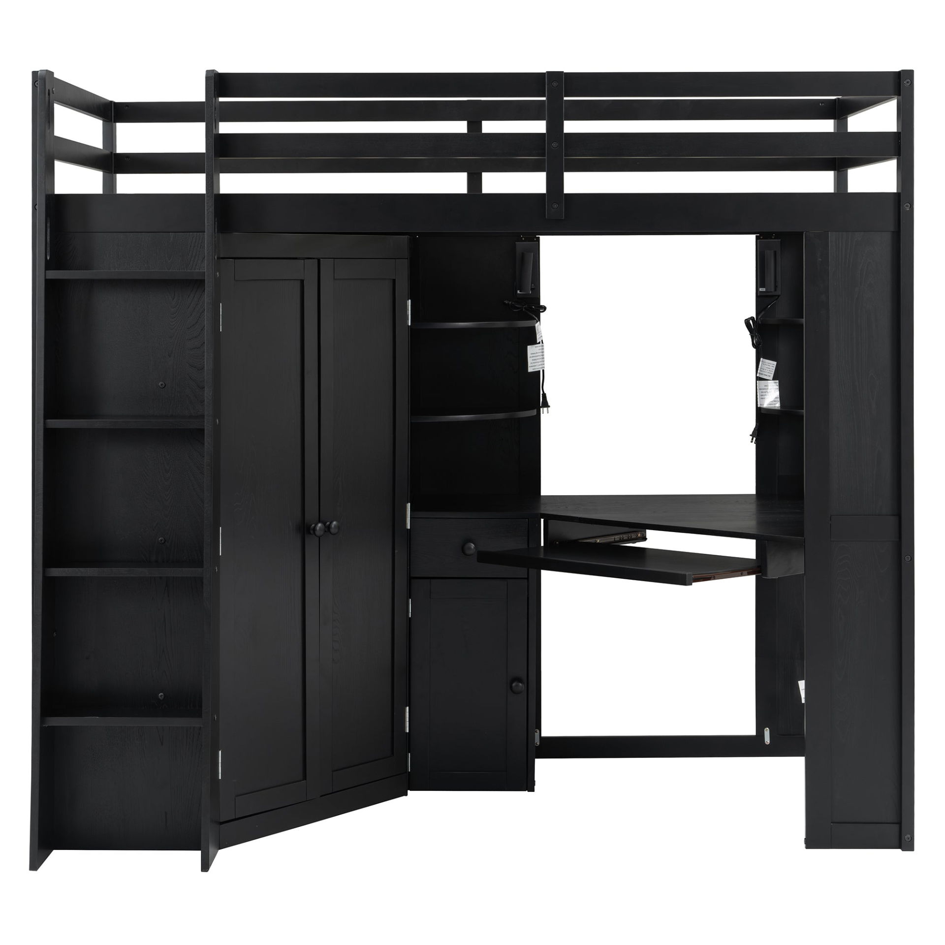 Twin size loft bed by Start2Finish with wood finish, built-in desk, and wardrobe storage for bedroom or study space.