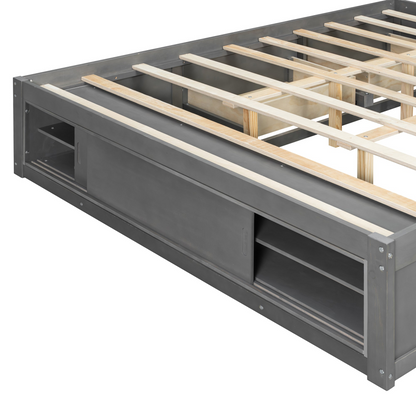 Start2Finish platform bed frame with solid wood and MDF, featuring four storage drawers, footboard cubby, and headboard for bedroom.