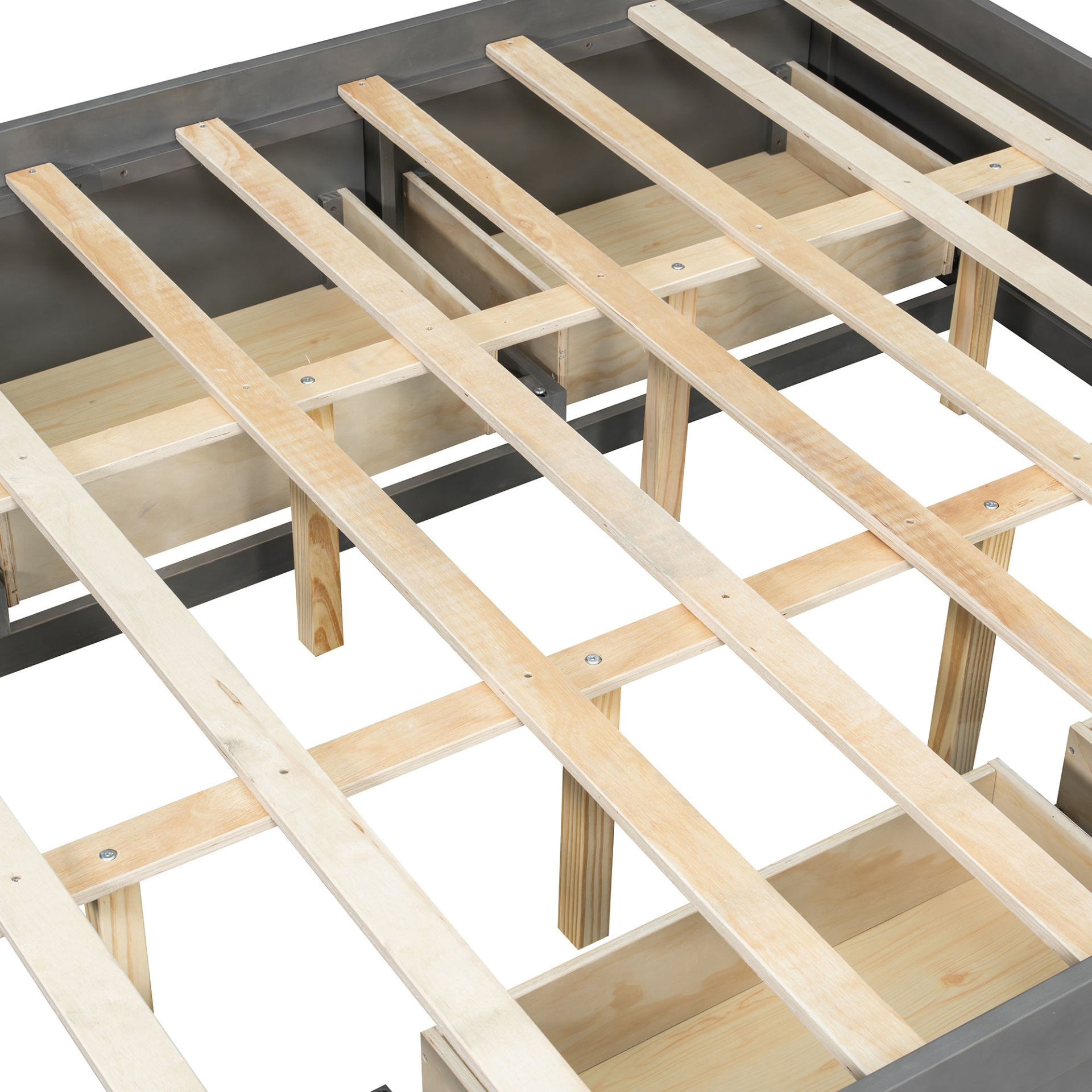 Start2Finish platform bed frame with solid wood and MDF, featuring four storage drawers, footboard cubby, and headboard for bedroom.