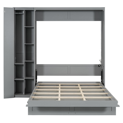 Start2Finish Murphy queen wall bed with shelves, wardrobe storage, MDF, LVL, and integrated LED lighting for bedroom or home office