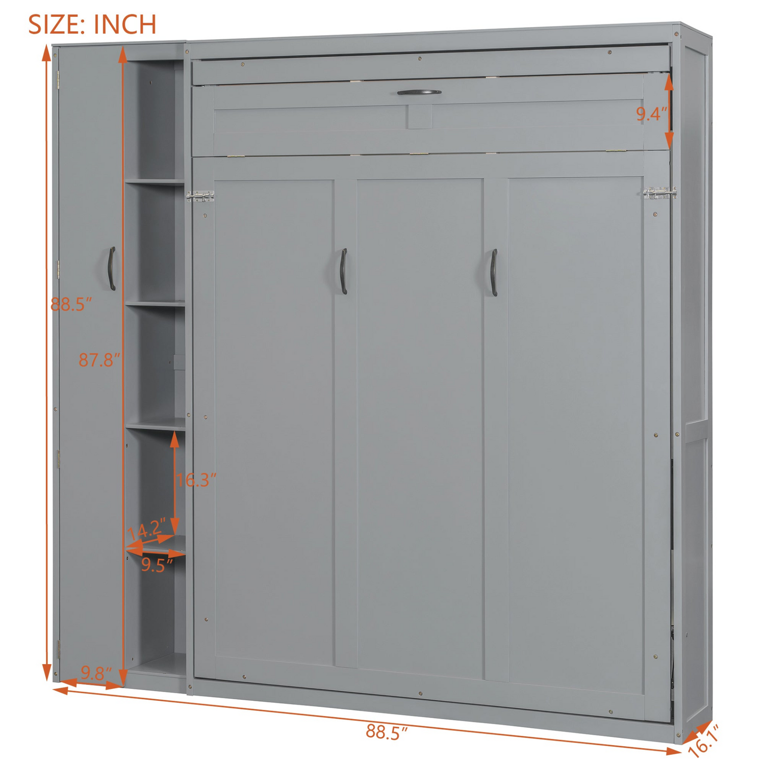 Start2Finish queen Murphy wall bed with MDF and LVL, shelves, wardrobe storage, and integrated LED light for bedroom or home office
