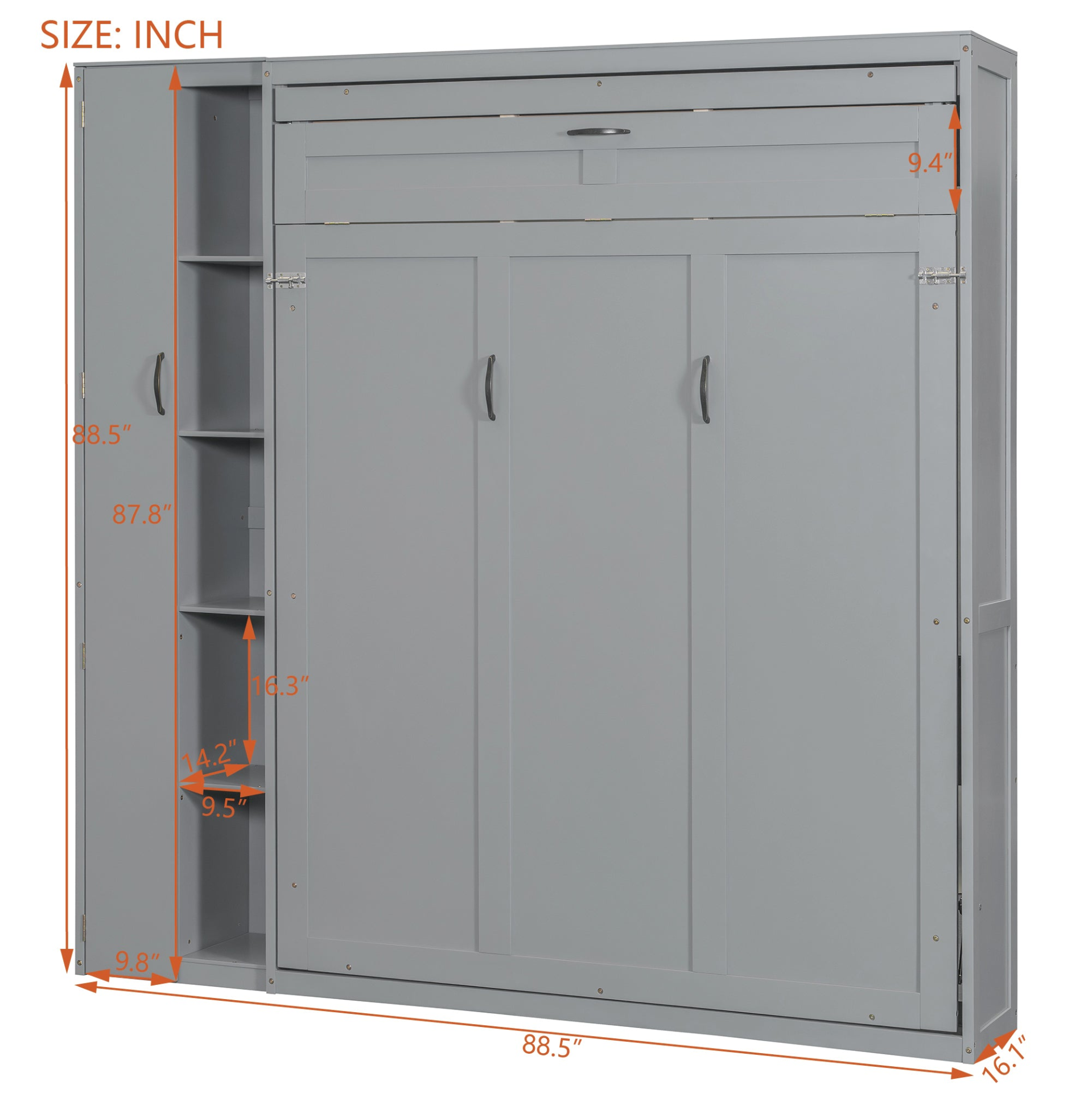 Start2Finish queen Murphy wall bed with MDF and LVL, shelves, wardrobe storage, and integrated LED light for bedroom or home office