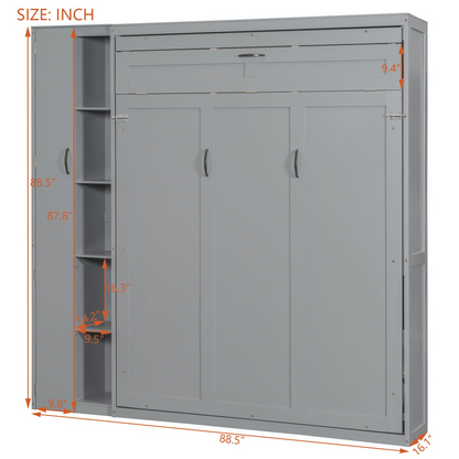 Start2Finish queen Murphy wall bed with MDF and LVL, shelves, wardrobe storage, and integrated LED light for bedroom or home office