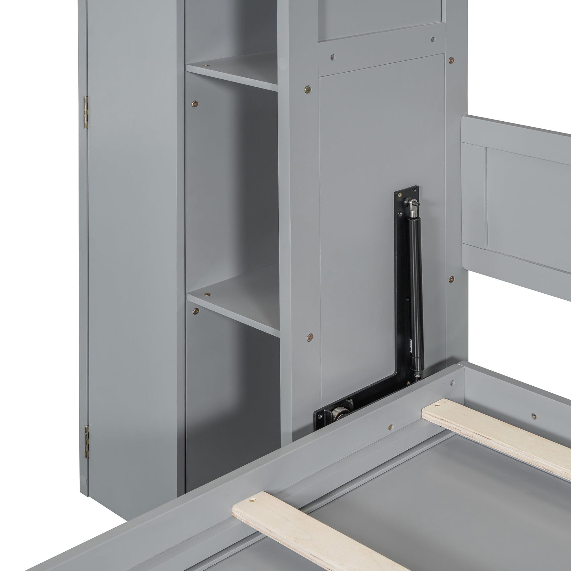 Start2Finish Murphy wall bed in queen size with shelves, wardrobe storage, and LED lighting, ideal for bedroom or home office.