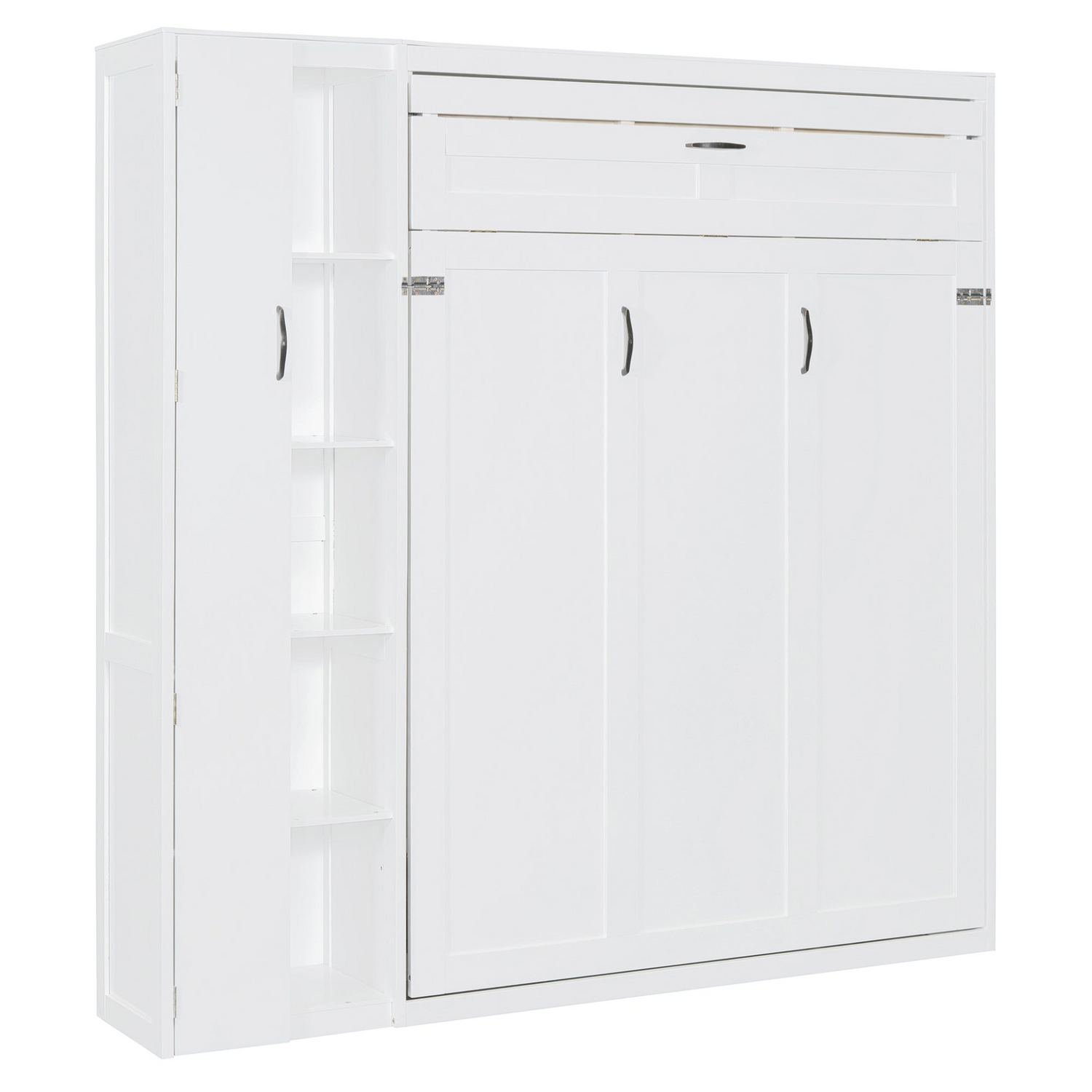 Start2Finish Murphy wall bed in queen size with shelves, wardrobe storage, and integrated LED light for bedroom or home office