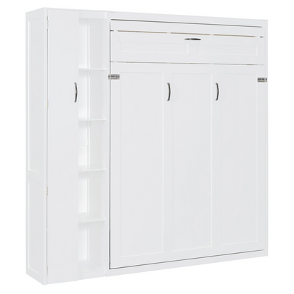 Start2Finish Murphy wall bed in queen size with shelves, wardrobe storage, and integrated LED light for bedroom or home office