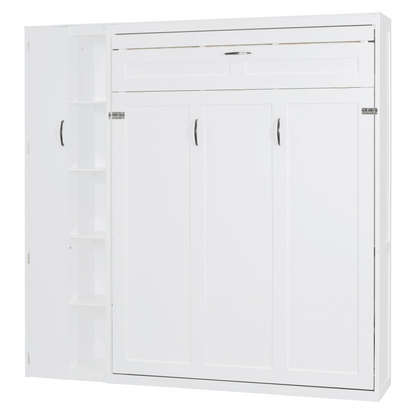 Start2Finish Murphy wall bed in queen size with shelves, wardrobe storage, and LED light for bedroom or home office use.