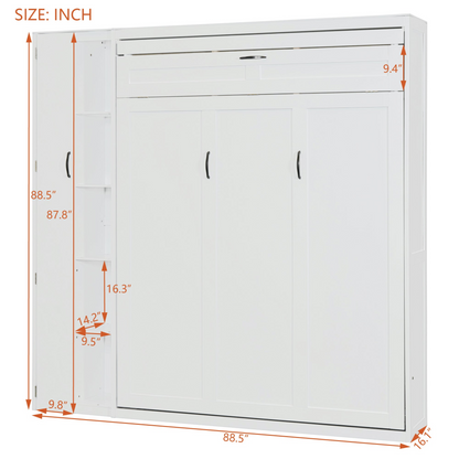 Start2Finish Murphy queen wall bed with shelves, wardrobe storage, and LED light for bedroom or home office.