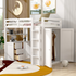 Twin size solid wood loft bed with built-in desk, drawers, and wardrobe storage, ideal for bedroom or study space by Start2Finish.