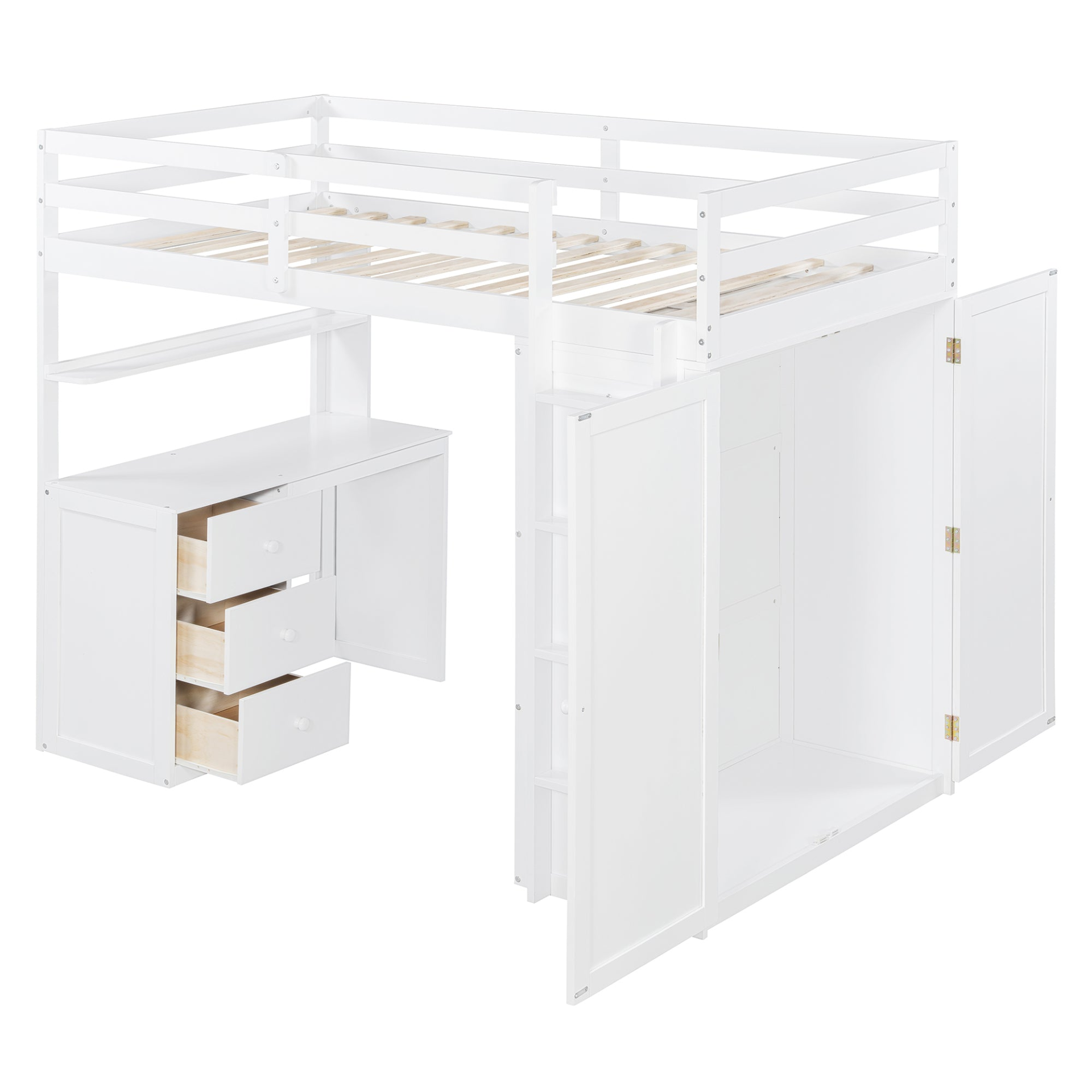 Twin size loft bed by Start2Finish with solid wood frame, built-in desk, drawers, and wardrobe storage for bedroom or study space