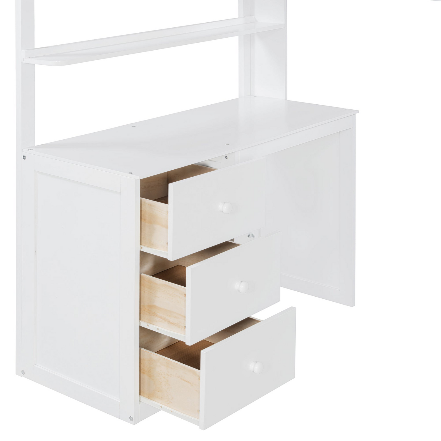 Twin size loft bed by Start2Finish with solid wood frame, built-in desk, drawers, and wardrobe storage for bedroom or study space
