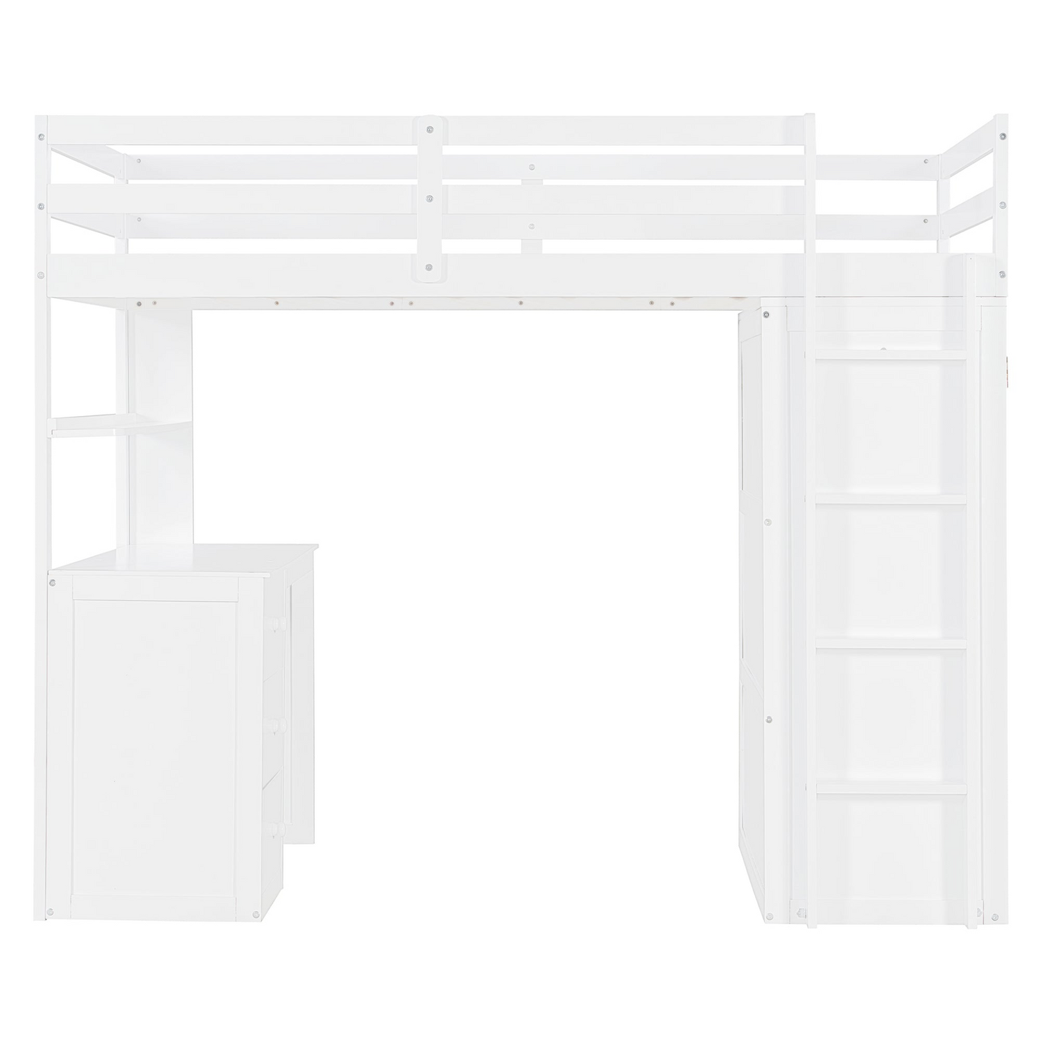Twin size solid wood loft bed by Start2Finish with built-in desk, drawers, and wardrobe storage for bedroom or study space