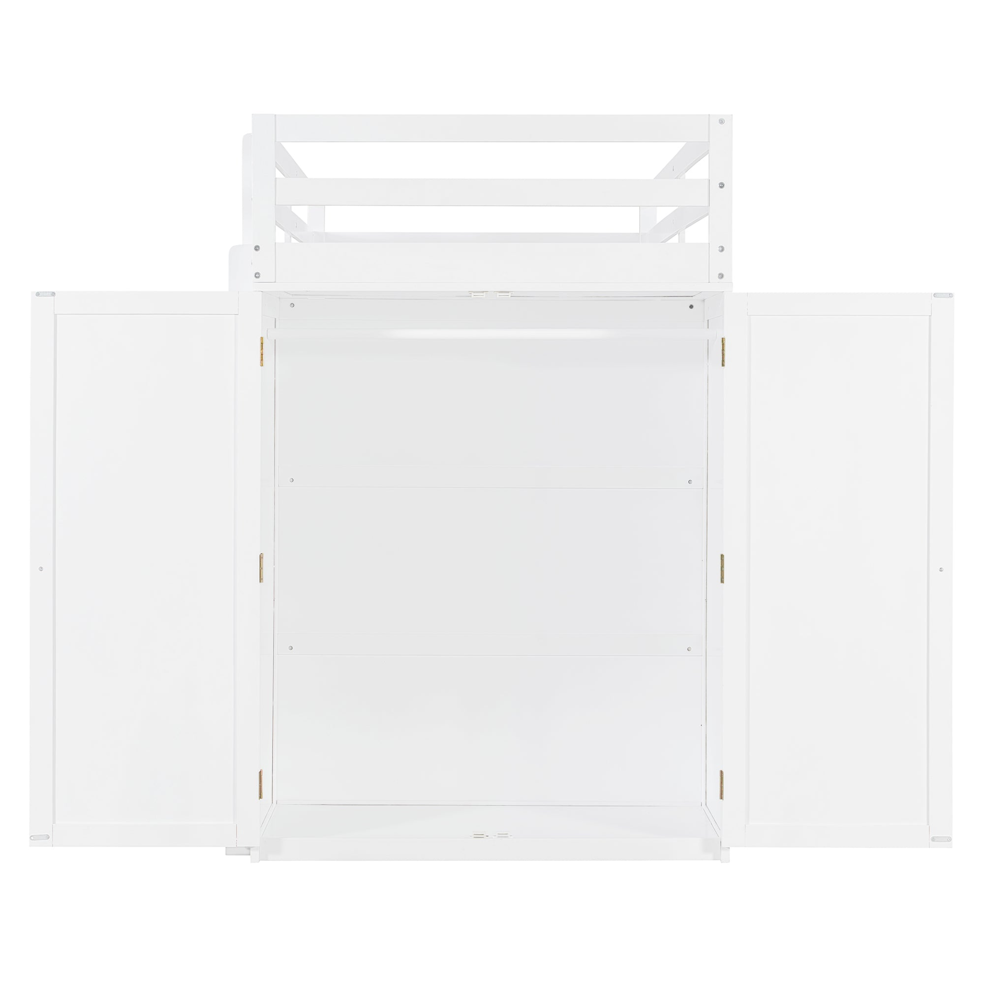 Twin size loft bed by Start2Finish with solid wood frame, built-in desk, drawers, and wardrobe storage for bedroom or study.