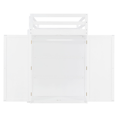 Twin size loft bed by Start2Finish with solid wood frame, built-in desk, drawers, and wardrobe storage for bedroom or study.