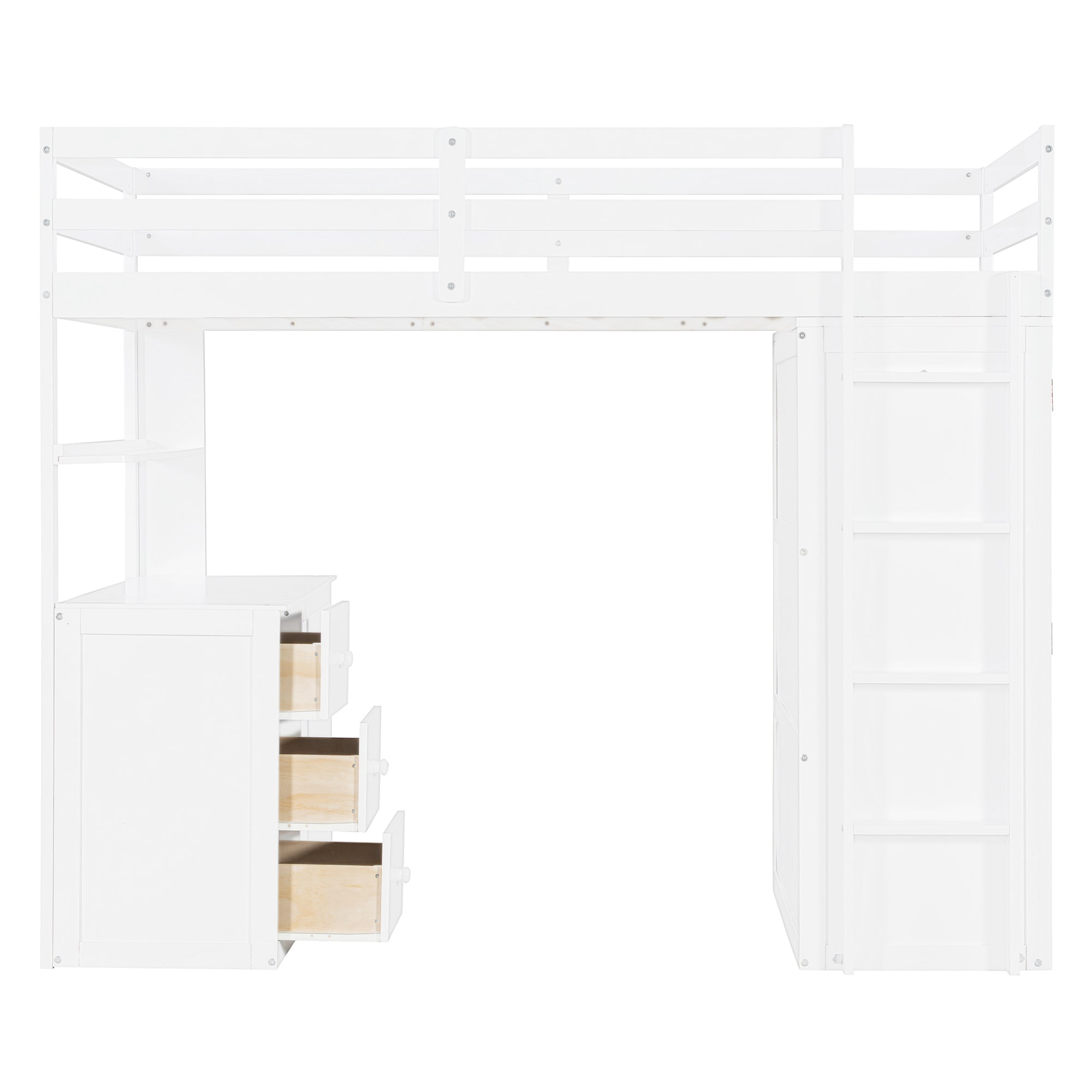 Twin size loft bed by Start2Finish with solid wood frame, built-in desk, drawers, and wardrobe storage for bedroom or study space