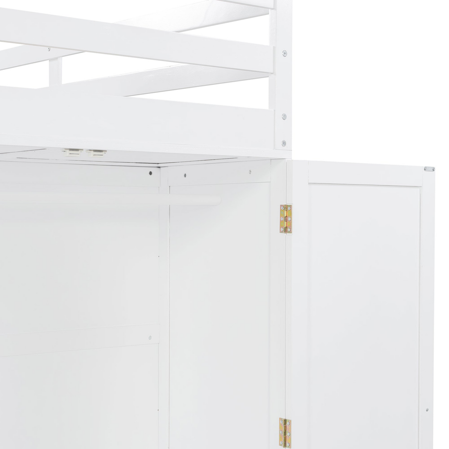 Twin size loft bed by Start2Finish with solid wood frame, integrated desk, drawers, and wardrobe storage for bedroom or study space.