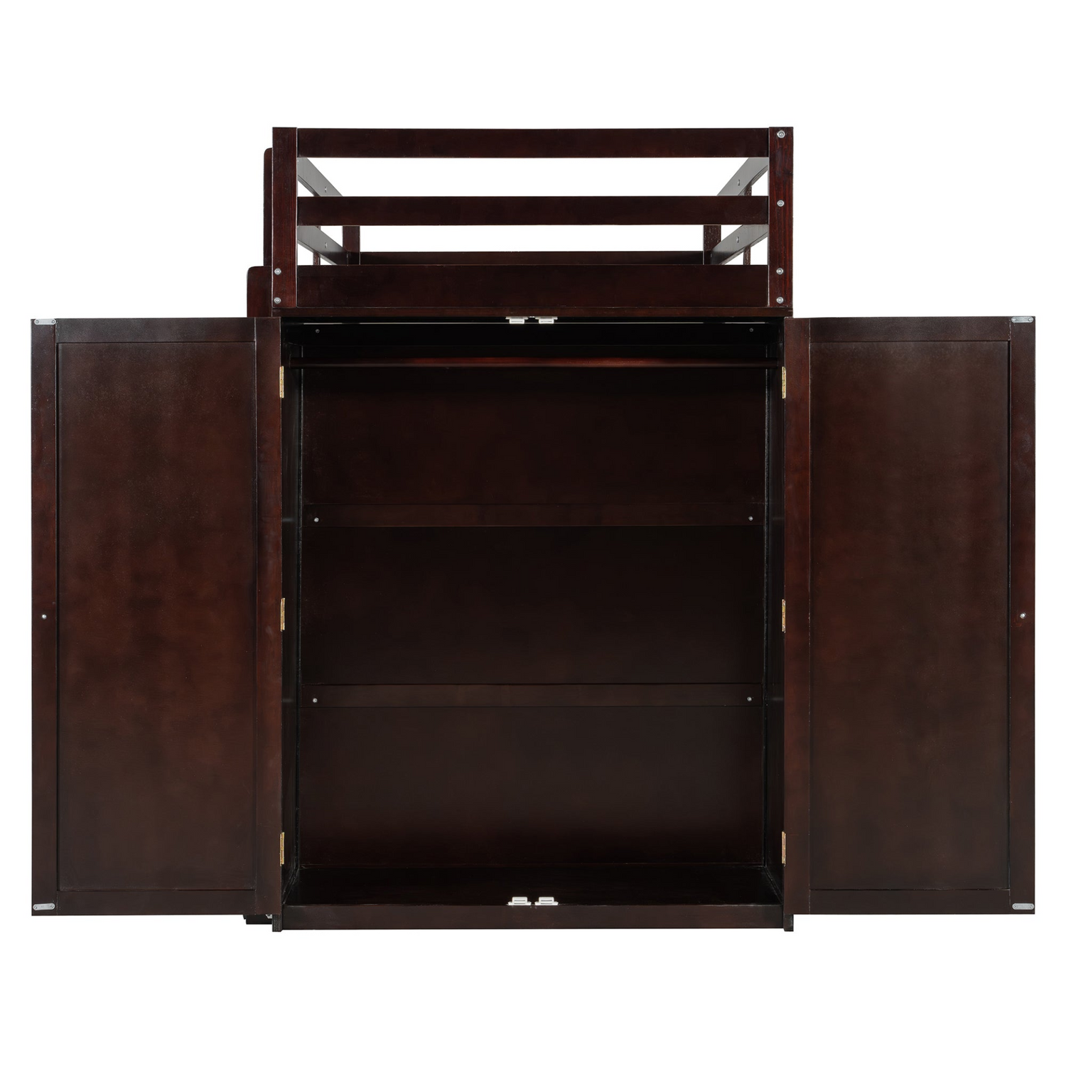 Twin size loft bed by Start2Finish with solid wood frame, built-in desk, drawers, and wardrobe storage for bedroom or study space.