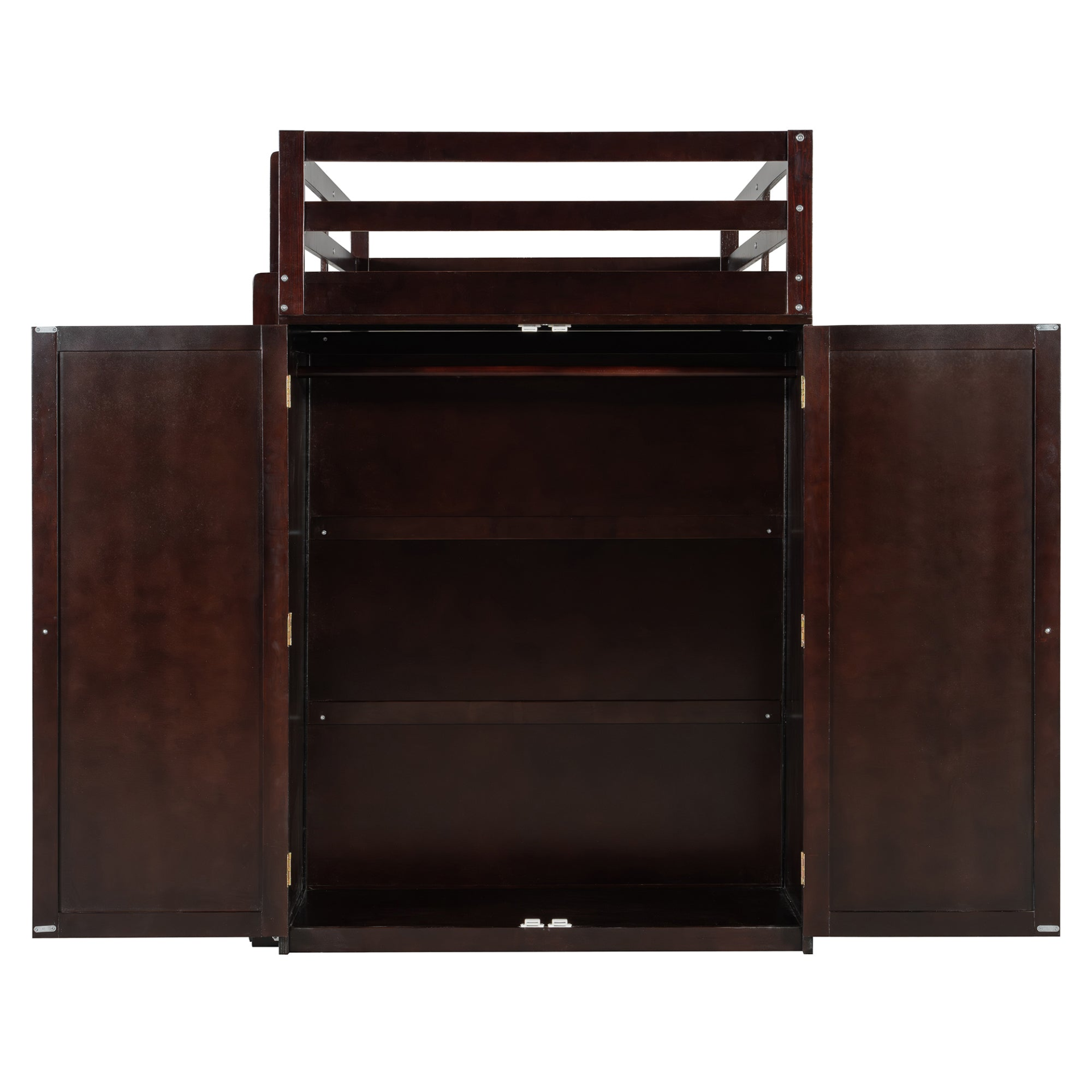 Twin size loft bed by Start2Finish with solid wood frame, built-in desk, drawers, and wardrobe storage for bedroom or study space.