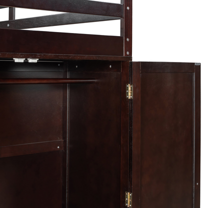 Twin size Loft Bed by Start2Finish with solid wood frame, built-in desk, drawers, and wardrobe storage for bedroom or study.