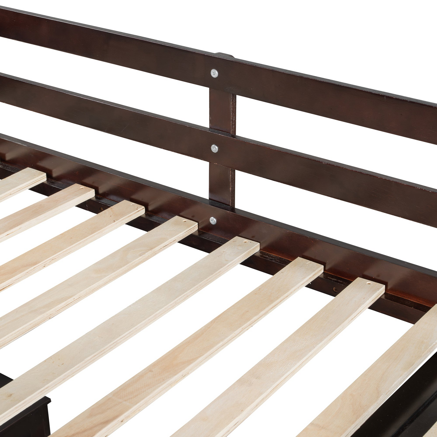 Twin size solid wood loft bed by Start2Finish with built-in desk, drawers, and wardrobe storage for bedroom or study space.