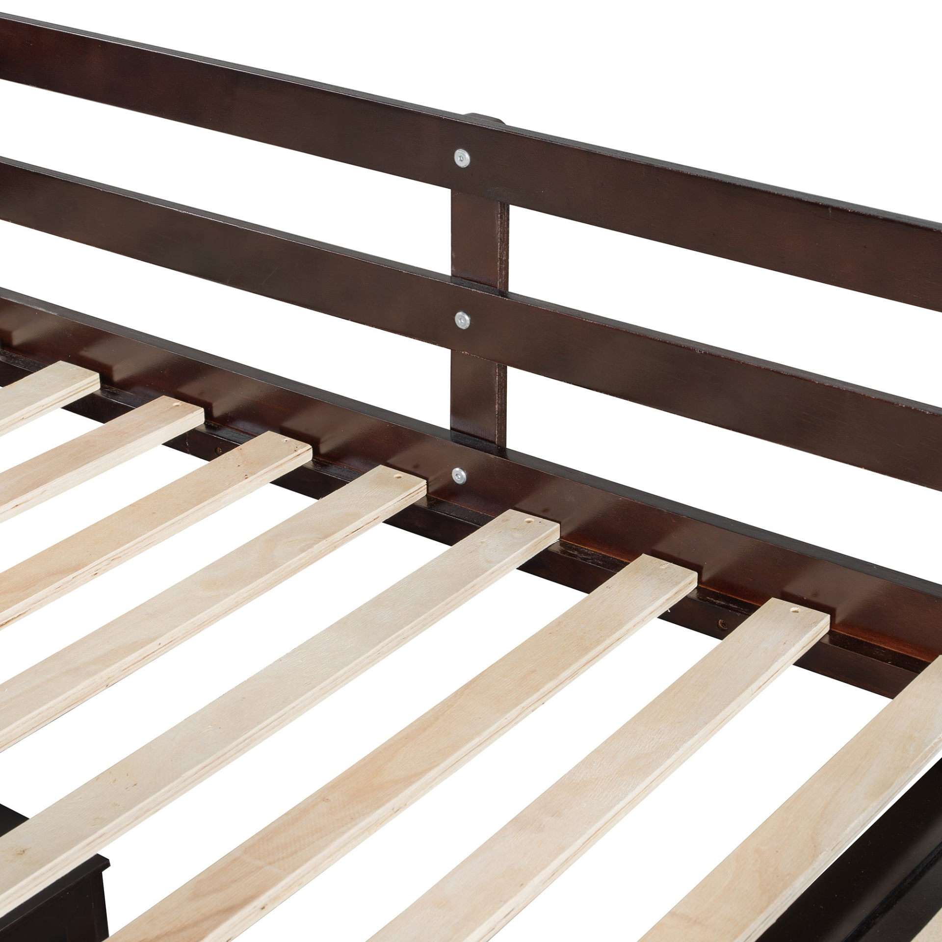 Twin size solid wood loft bed by Start2Finish with built-in desk, drawers, and wardrobe storage for bedroom or study space.