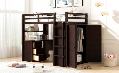 Twin size loft bed by Start2Finish with solid wood frame, built-in desk, drawers, and wardrobe storage for bedroom or study space