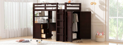 Twin size loft bed by Start2Finish with solid wood frame, built-in desk, drawers, and wardrobe storage for bedroom or study space