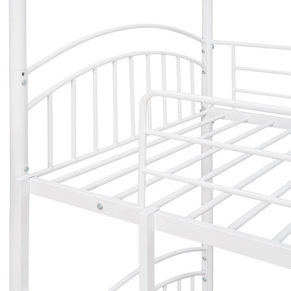Start2Finish twin over twin metal bunk bed with slide and house frame, ideal for shared bedrooms or guest rooms.