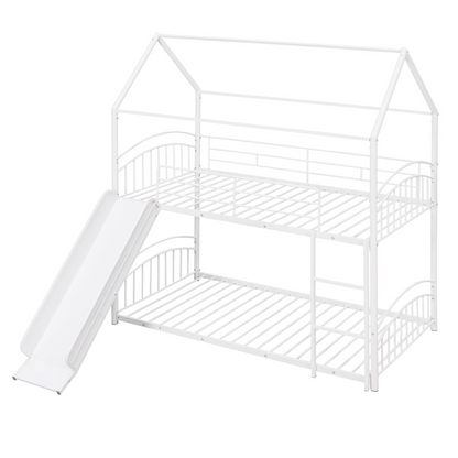 Start2Finish metal twin over twin bunk bed with slide, house frame design for shared or guest bedroom, sturdy and fun for kids