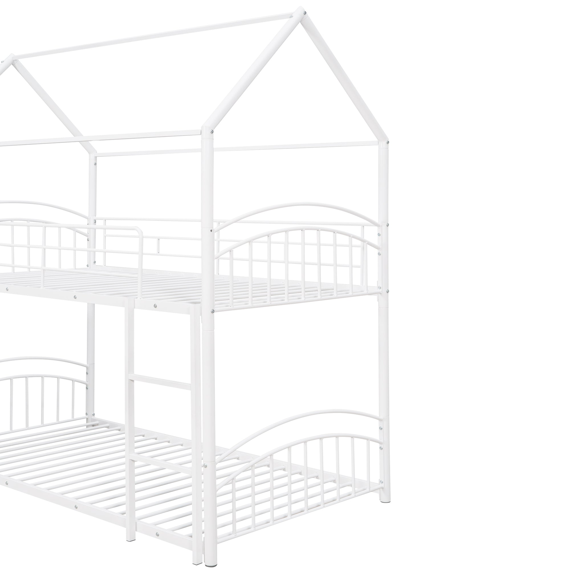 Start2Finish metal twin over twin bunk bed with slide and house frame, ideal for shared or guest bedrooms.
