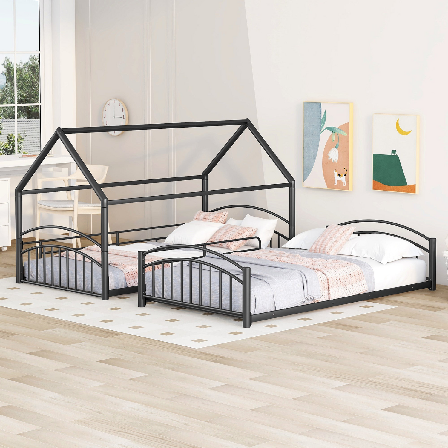 Start2Finish twin over twin metal bunk bed with slide and house frame, ideal for shared bedrooms or guest rooms