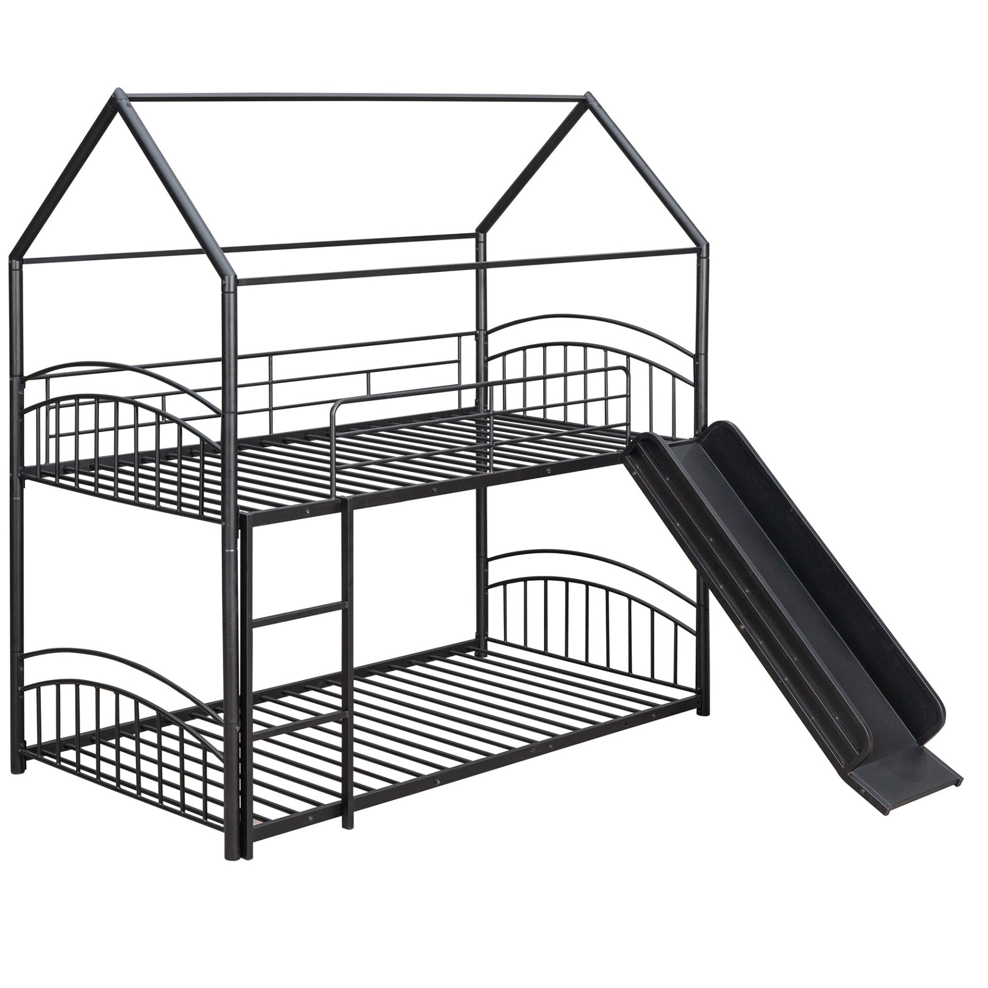 Start2Finish twin over twin metal bunk bed with slide and house frame, perfect for shared or guest bedrooms