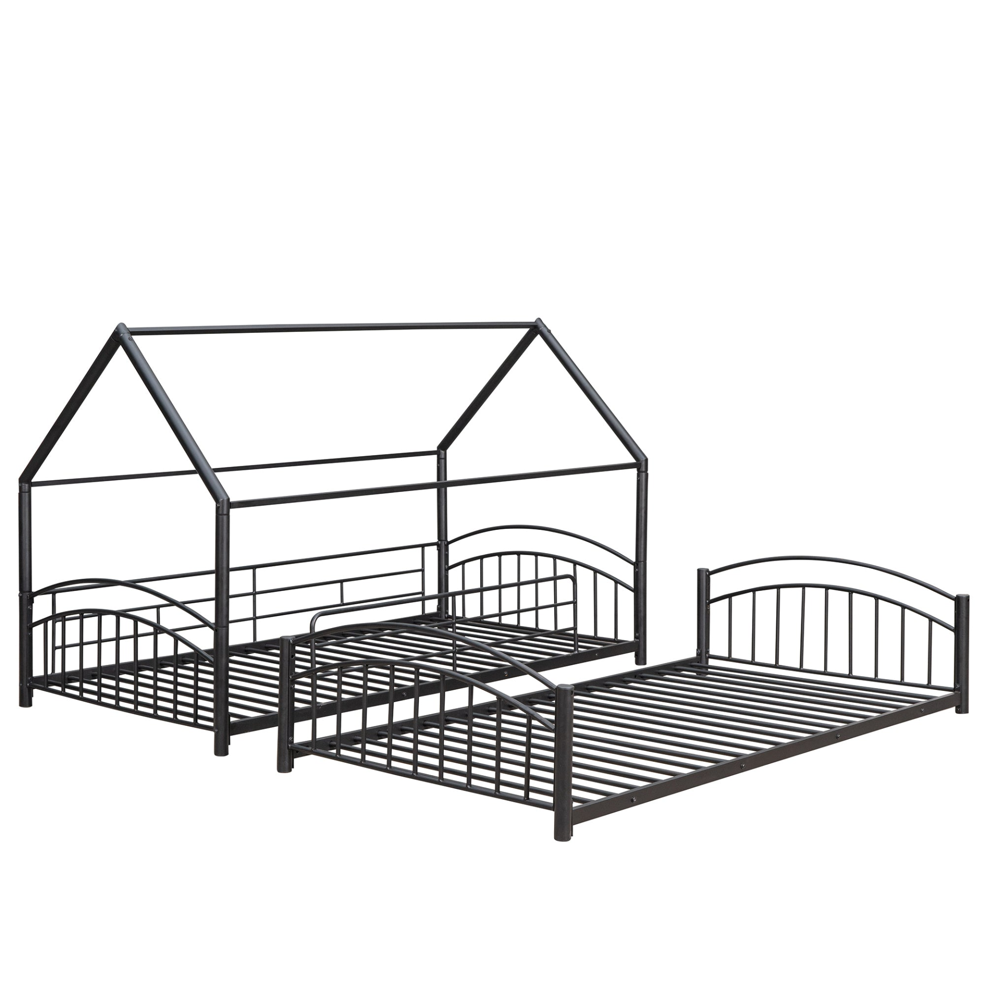 Start2Finish twin over twin metal bunk bed with slide and house frame, ideal for shared bedrooms or guest rooms.