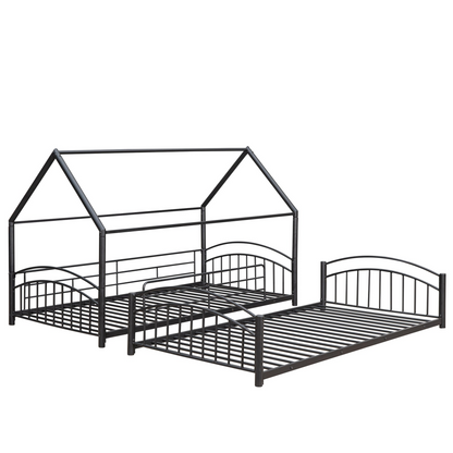 Start2Finish twin over twin metal bunk bed with slide and house frame, ideal for shared bedrooms or guest rooms.