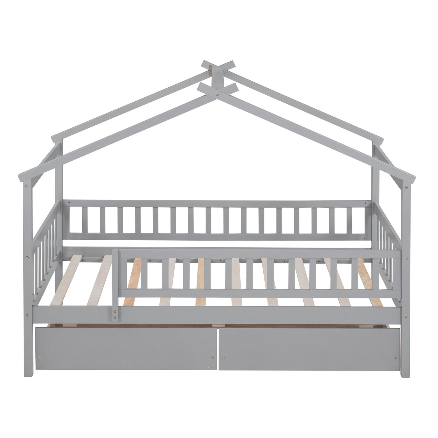 Twin house bed frame by Start2Finish with wood construction and two storage drawers, ideal for bedroom or guest room.
